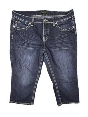 Royalty By YML Womens Capri Jeans 14 Blue Denim Classic 5-Pocket Design